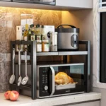 Expandable Microwave Shelf Microwave Holder with 6 Hooks