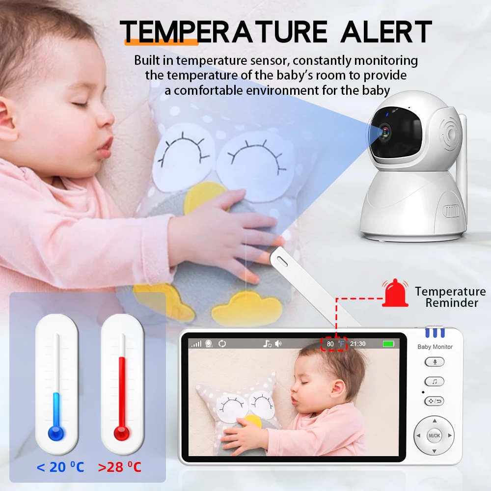 5” 720P HD IPS Screen Video Baby Monitor – Pan Tilt, 4X Zoom - Image 2
