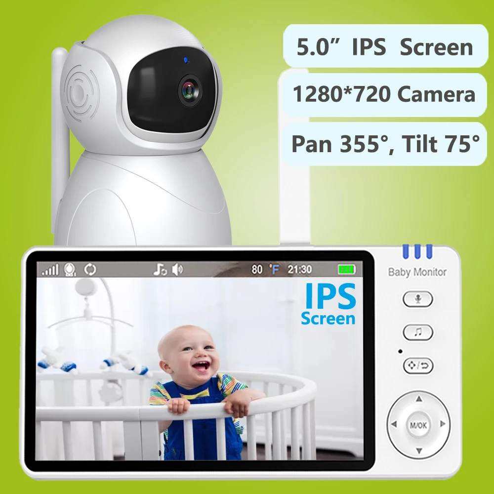 5” 720P HD IPS Screen Video Baby Monitor – Pan Tilt, 4X Zoom