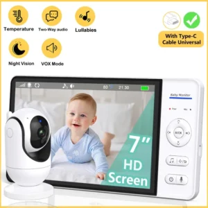No WiFi 7 Inch Baby Monitor with 2-Way Audio, Night Vision, and 4X Zoom