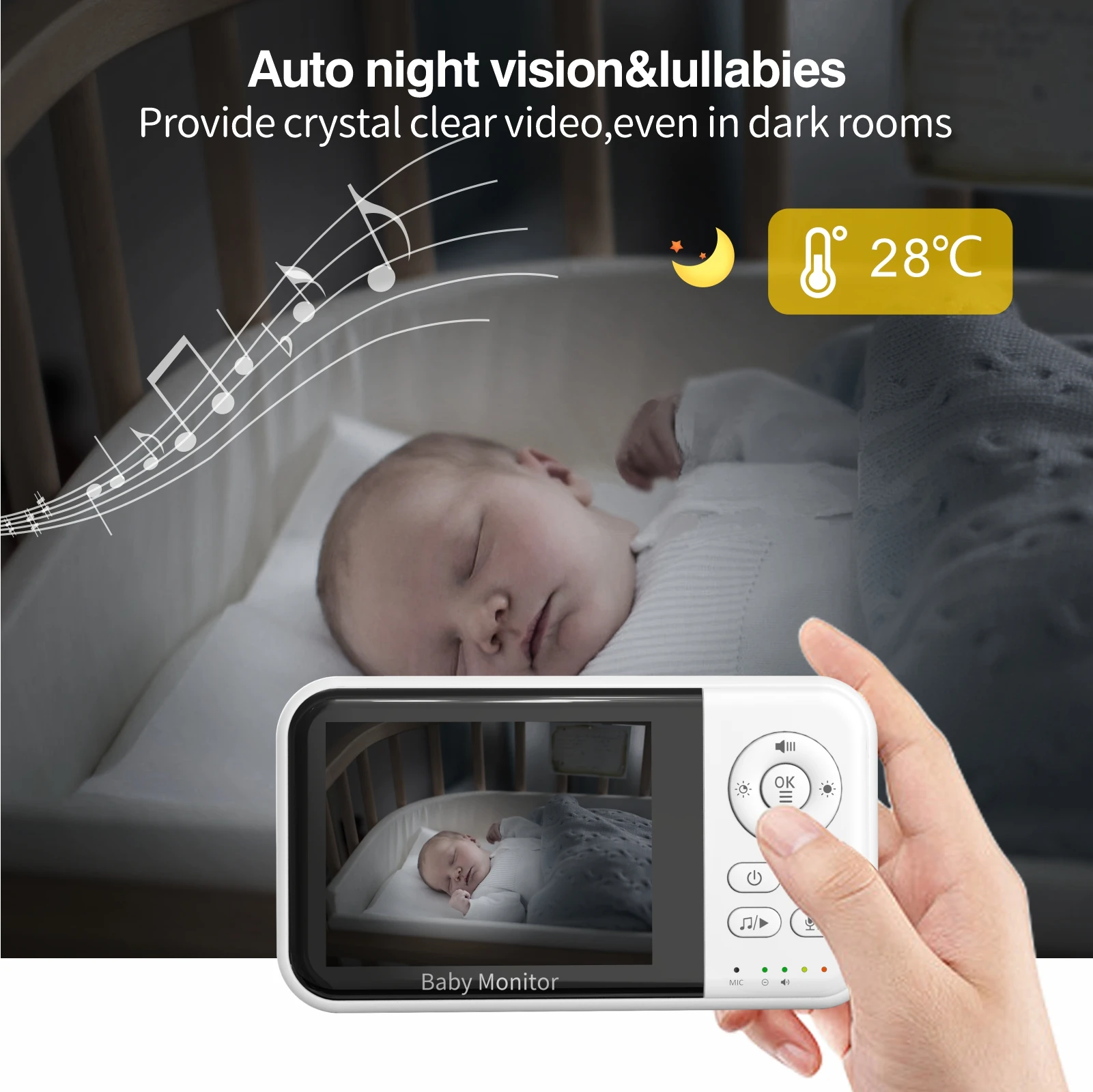 Baby Monitor with Camera and Night Vision 3.2 Inch Screen 2-Way - Image 3