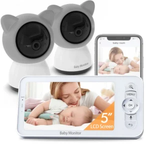 5-inch LCD Baby Monitor with Two Cameras, Supports Split Screen